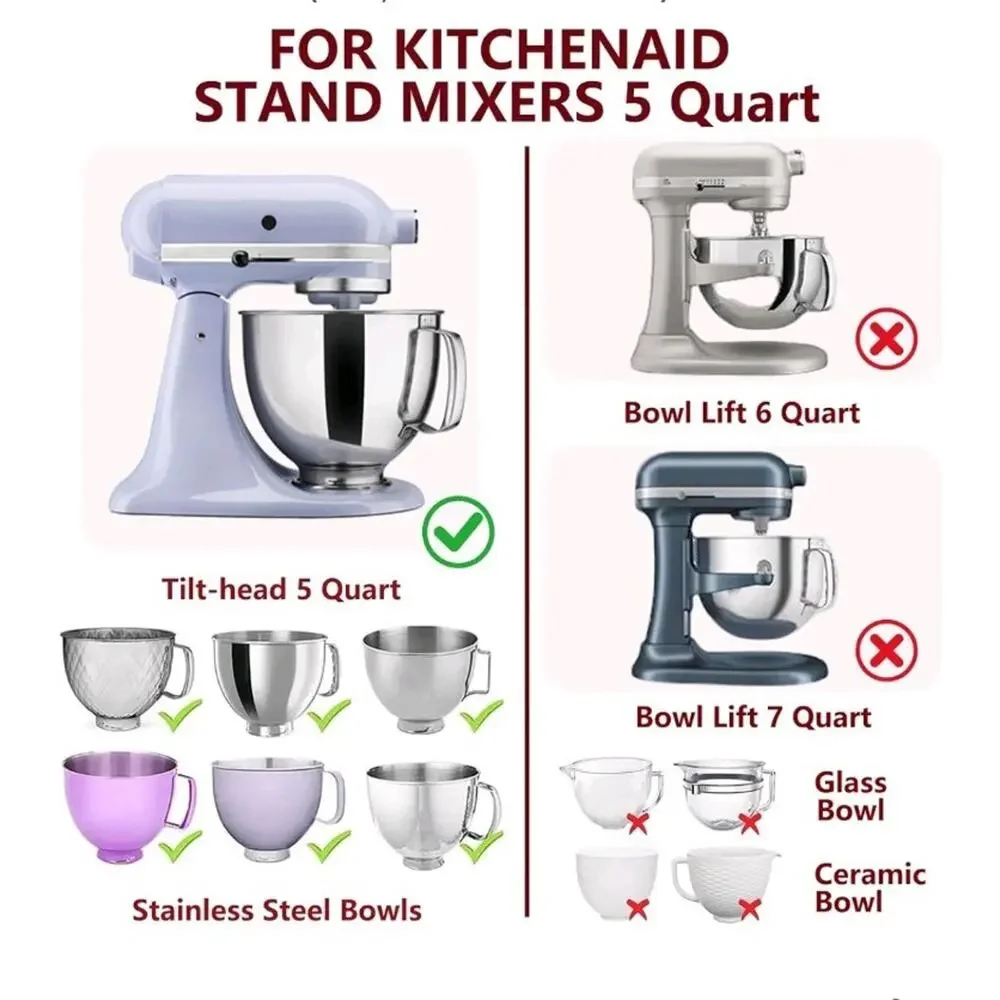 Silicone Bowl Liners for KitchenAid 5-Qt Tilt-Head Stand Mixer - 3 Pack (Red,...